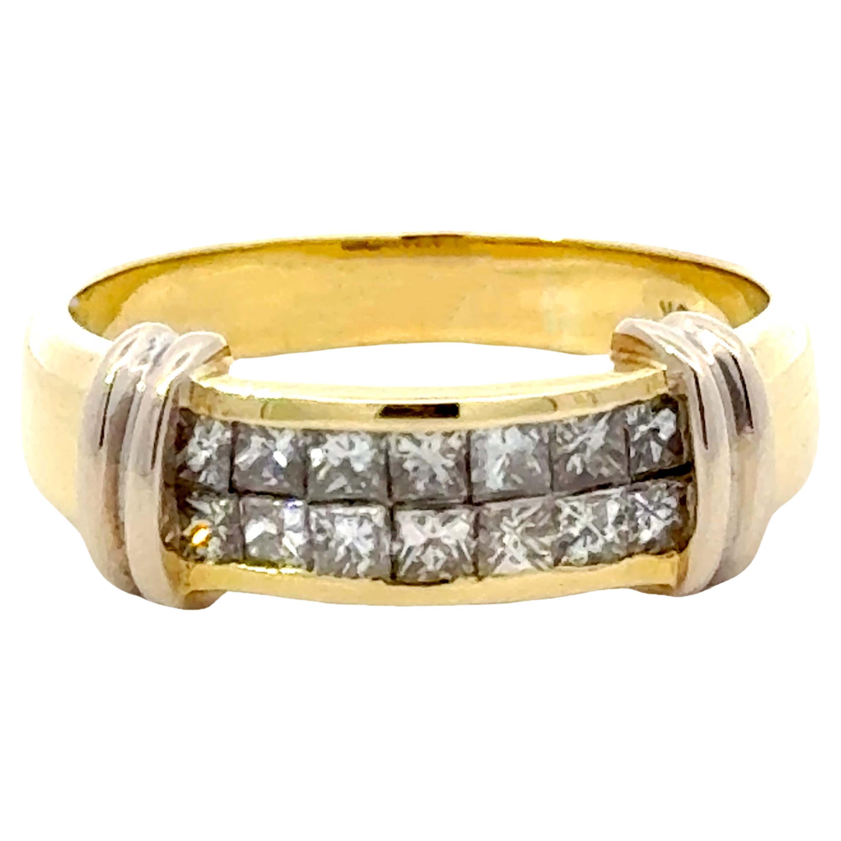 Princess Cut Channel Set Double Diamond Row Ring in 18k Gold