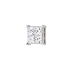 18 Karat White Gold Princess Cut Cluster Diamond Stud Earrings