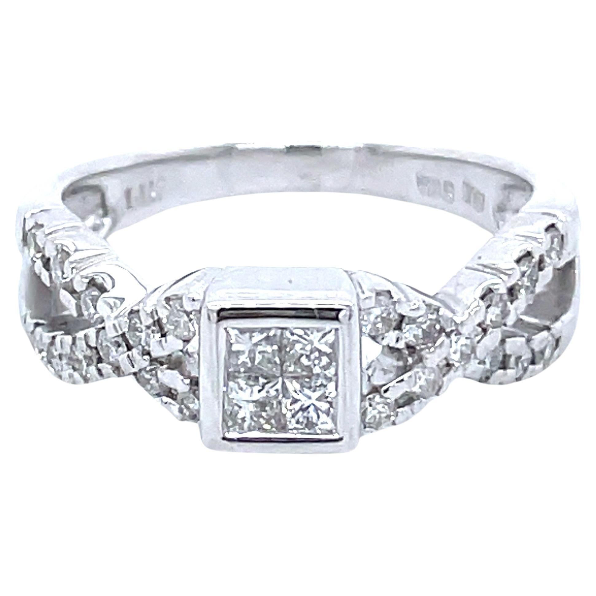 Princess-Cut Cts 0.28 Round Natural Diamond Engagement Ring Solid 14k White Gold