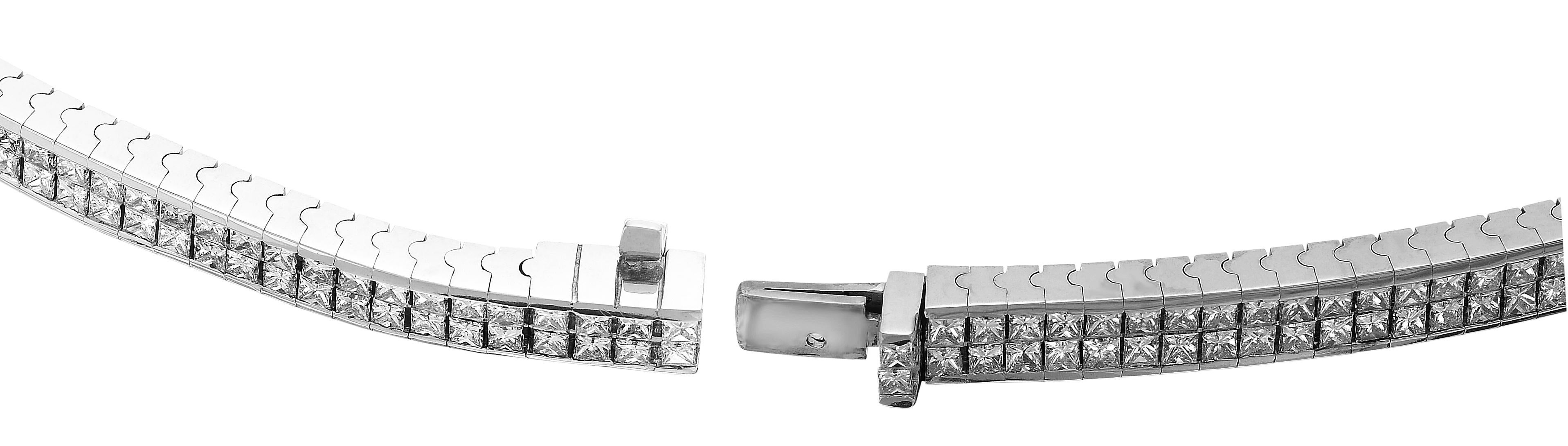 Pulsera de tenis con diamantes talla princesa 10ct, engaste invisible unisex Oro blanco 18ct en venta 4