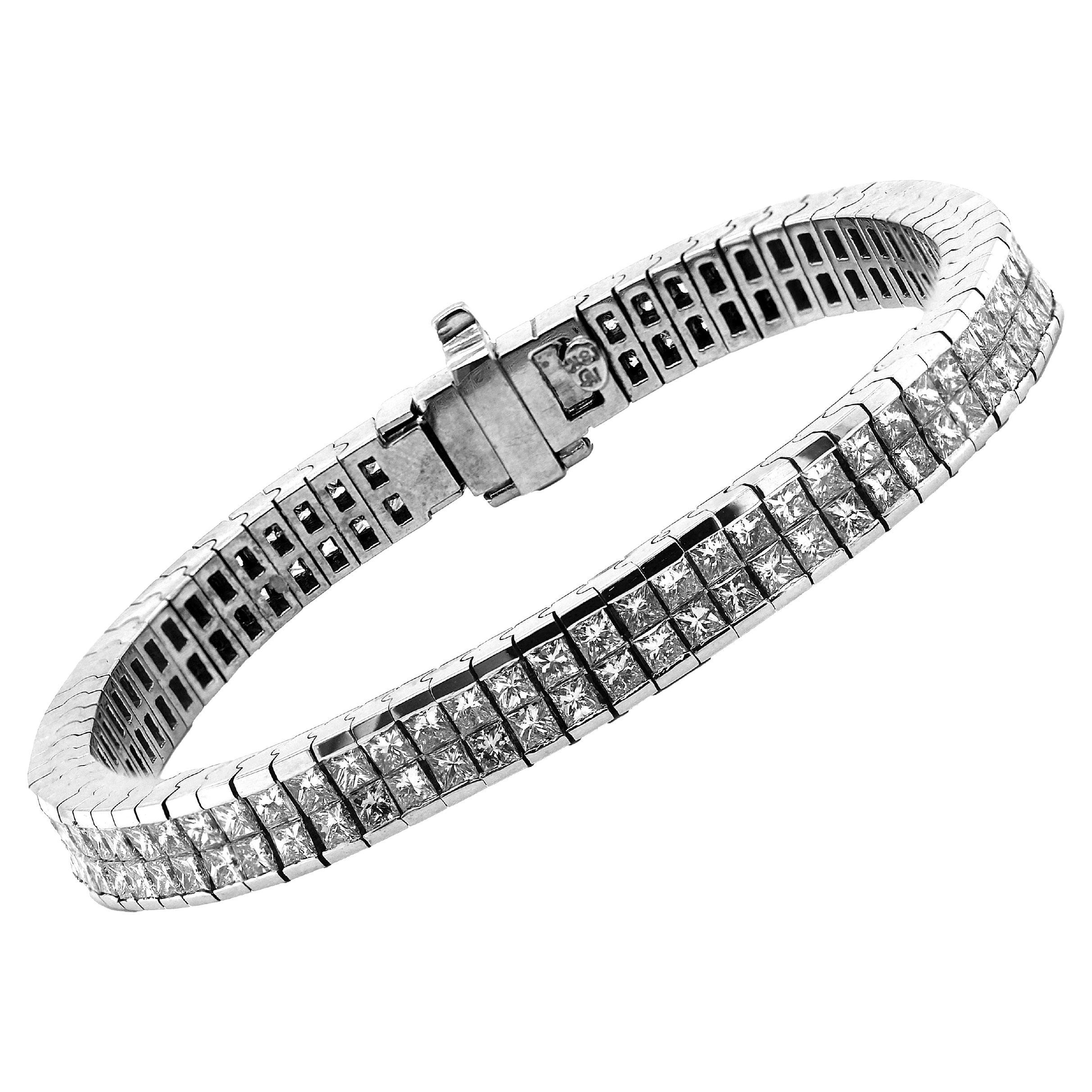 Tennisarmband mit 10-karätigem Diamant im Prinzessinnenschliff, unsichtbar gefasstes Unisex-Armband aus 18-karätigem Weißgold