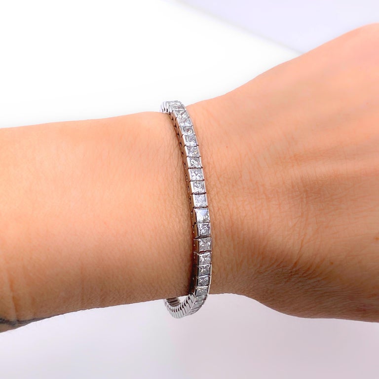 Princess Cut Diamond 12.00 Carat Tennis Bracelet 14 Karat White Gold