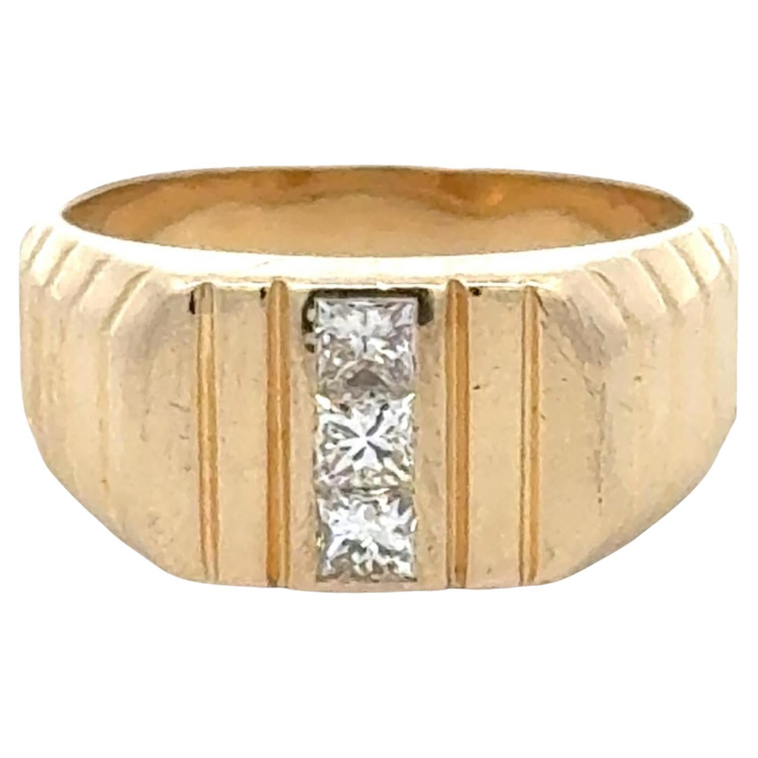 Princess Cut Diamond 14 Karat Yellow Gold Band Ring For Sale