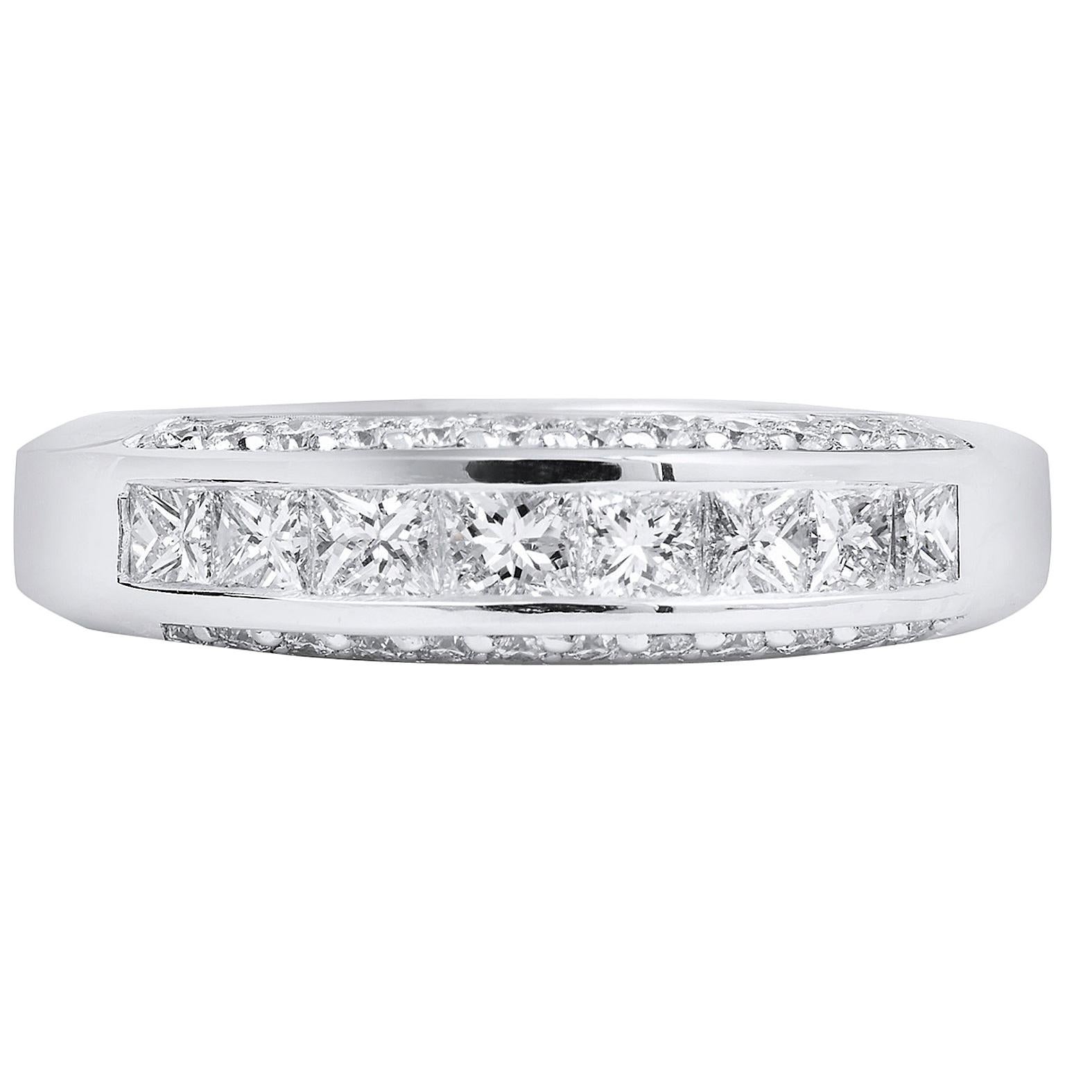 Princess Cut Diamond 18 Karat White Gold and Palladium Wedding Band Ring