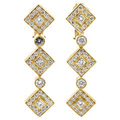 Princess Cut Diamond 18 Karat Yellow Gold Modern Drop Earrings
