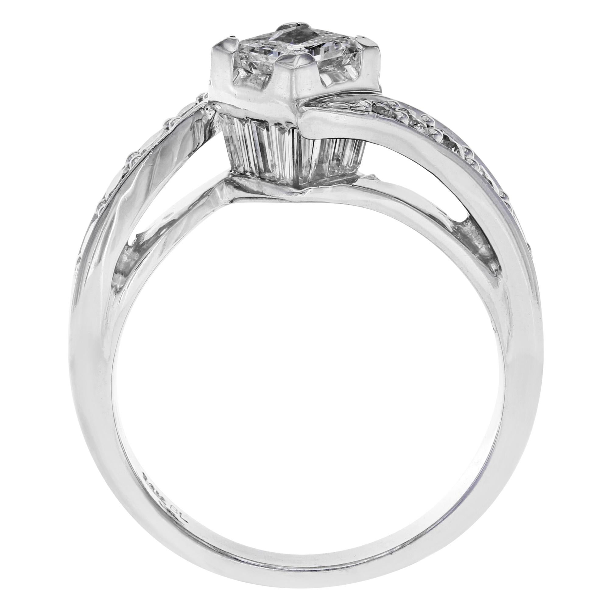 Modern Princess Cut Diamond Accented Ladies Engagement Ring 14K White Gold 1.35Ctw For Sale