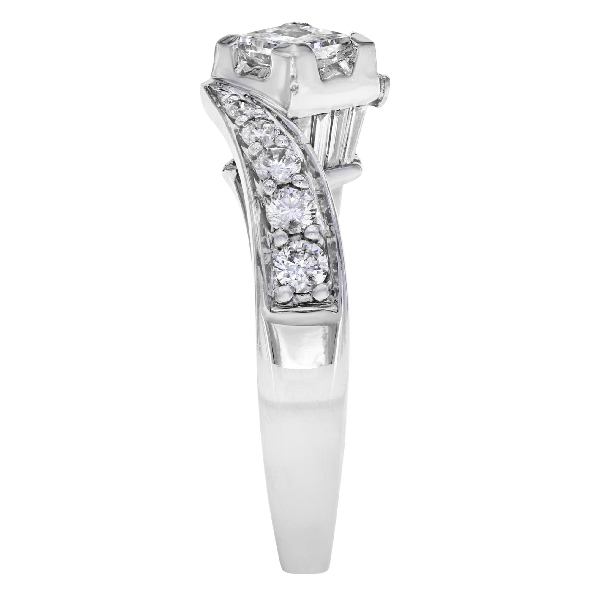 Princess Cut Diamond Accented Ladies Engagement Ring 14K White Gold 1.35Ctw In New Condition For Sale In New York, NY