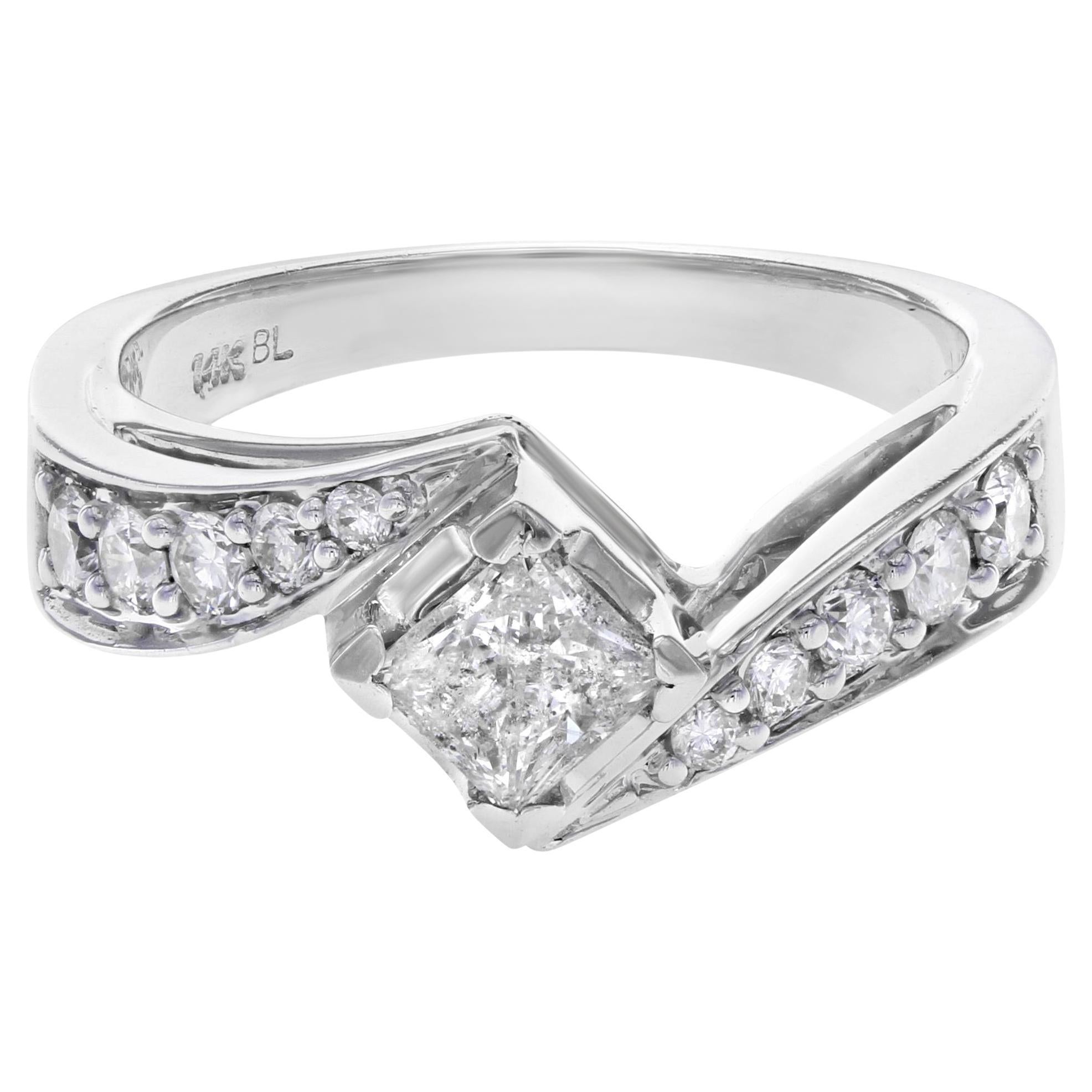 Princess Cut Diamond Accented Ladies Engagement Ring 14K White Gold 1.35Ctw