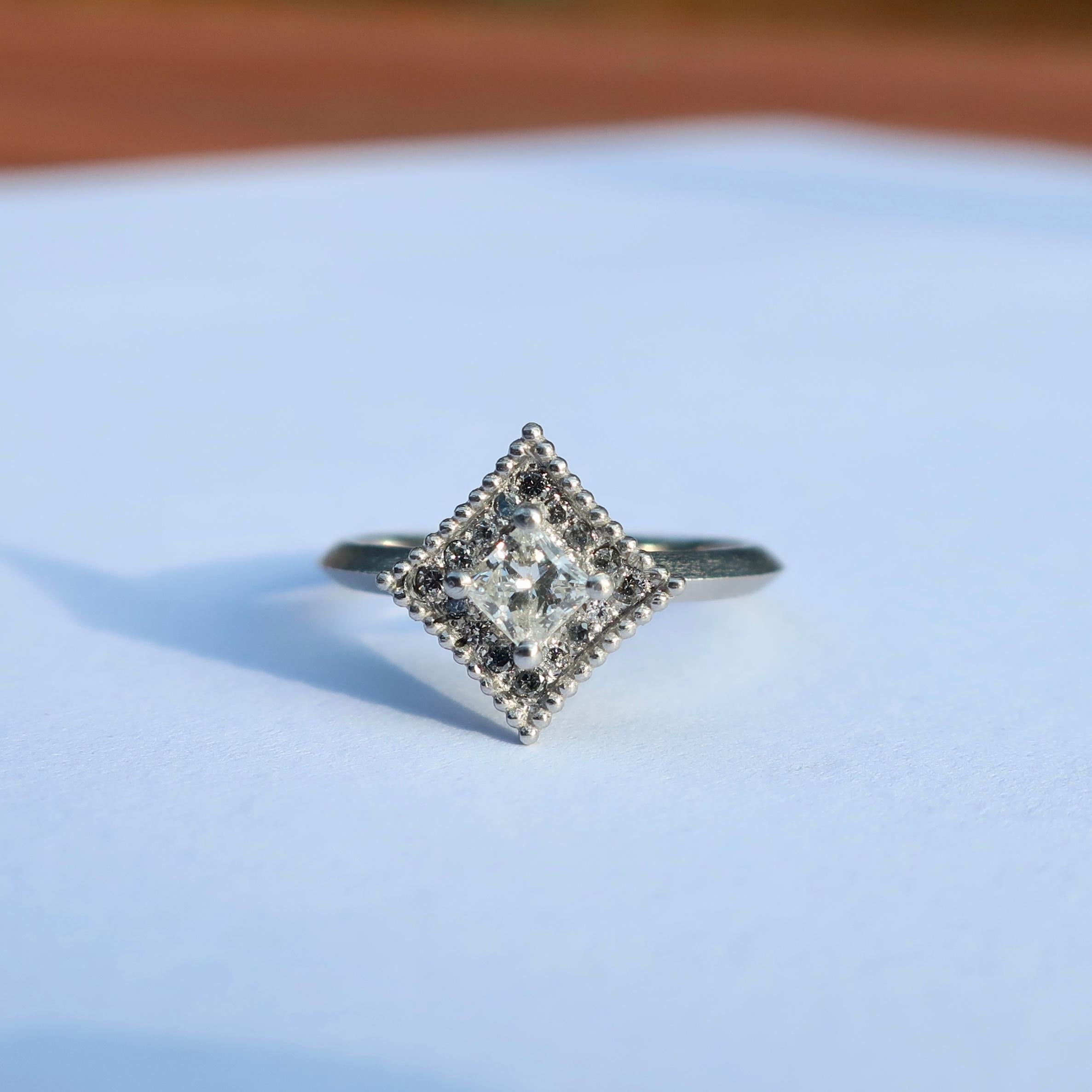 Princess Cut Diamond and 14 Karat White Gold Ring In New Condition For Sale In Foxborough, MA