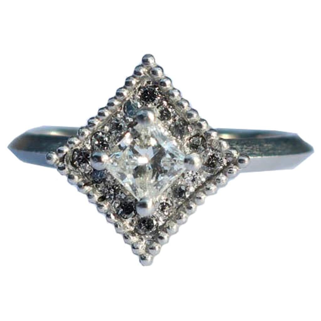 Princess Cut Diamond and 14 Karat White Gold Ring For Sale