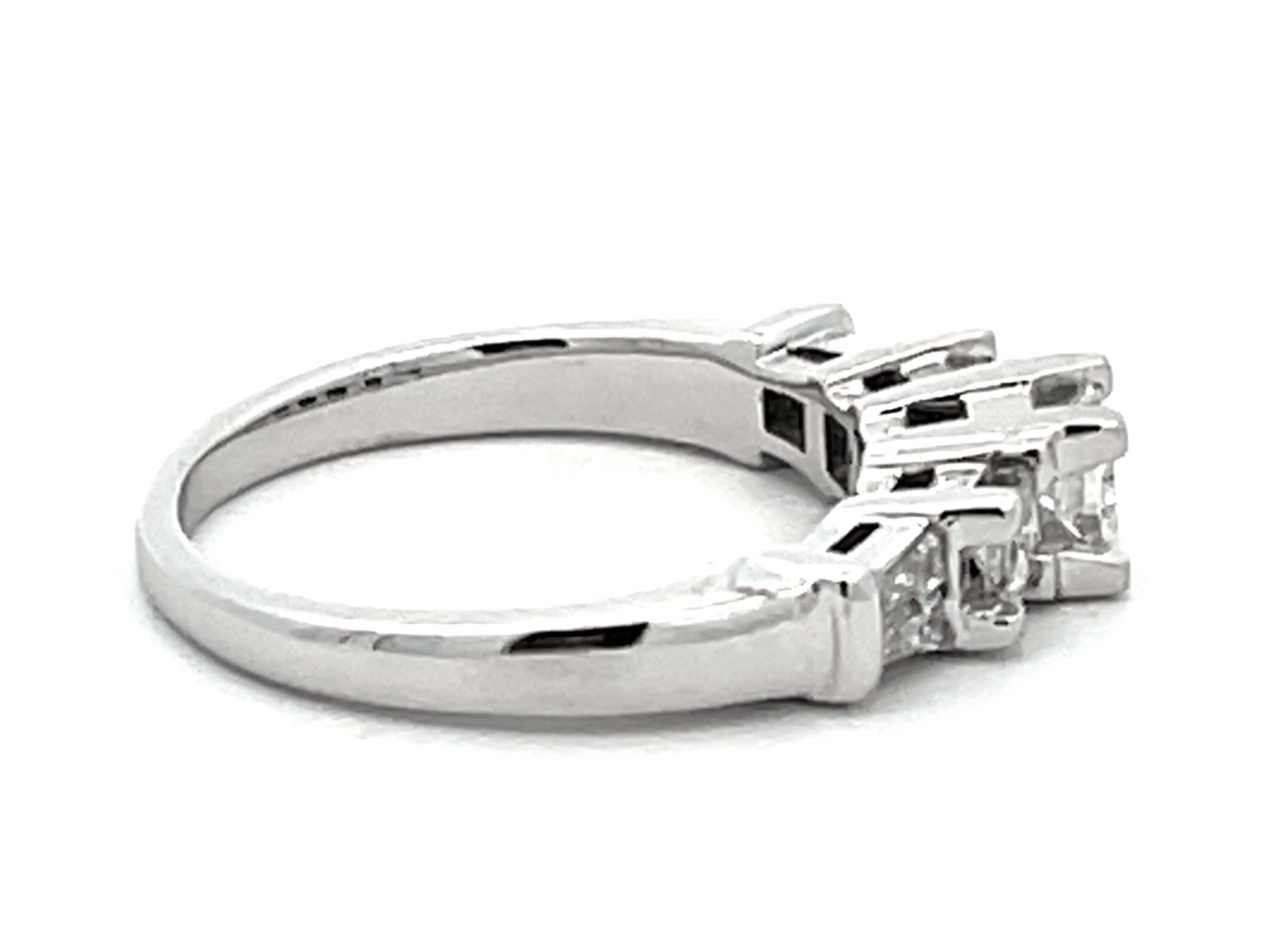 Women's or Men's Princess Cut Diamond and Baguette Engagement Ring 14k White Gold For Sale