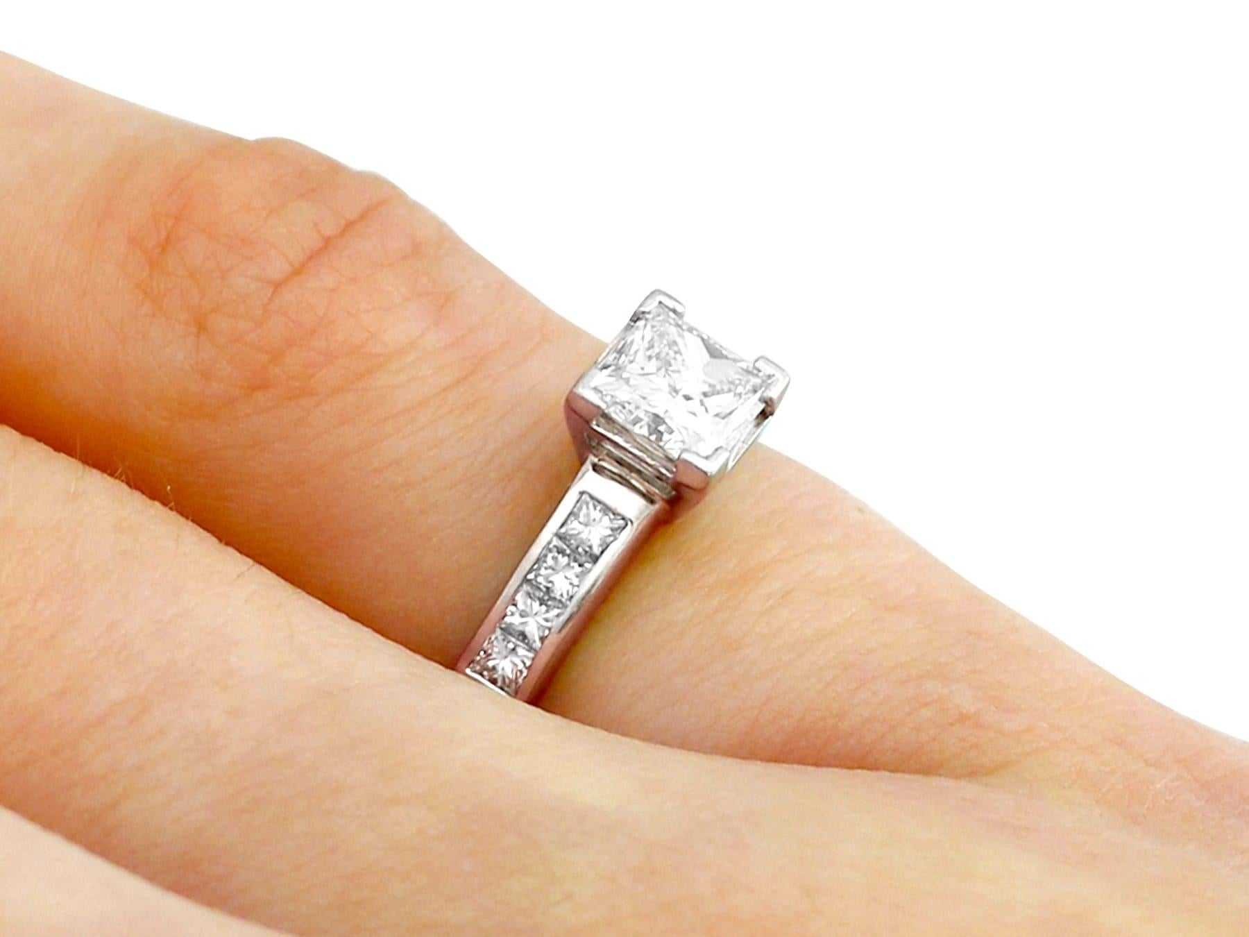 Women's Princess Cut Diamond and Platinum Solitaire Engagement Ring For Sale