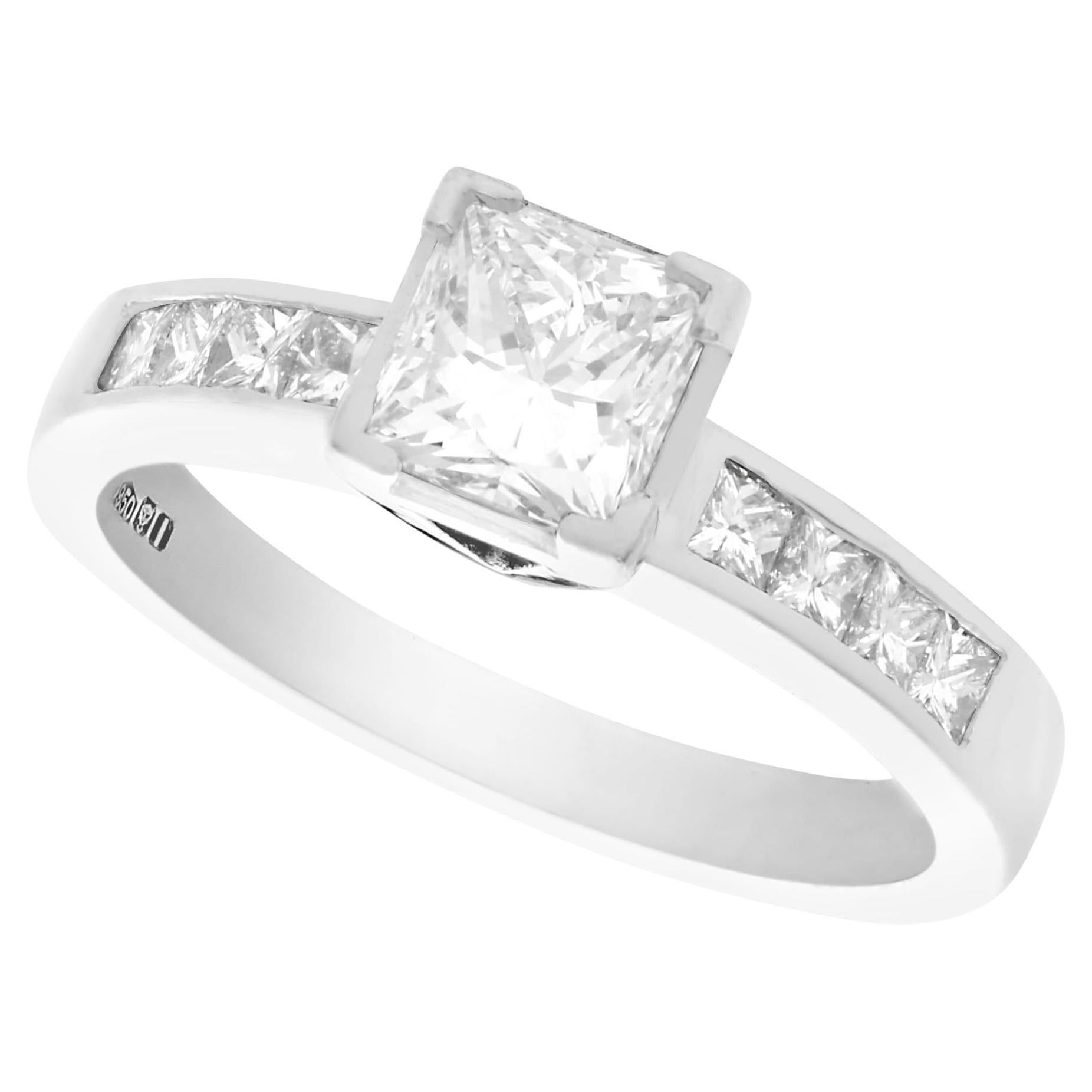 Princess Cut Diamond and Platinum Solitaire Engagement Ring For Sale