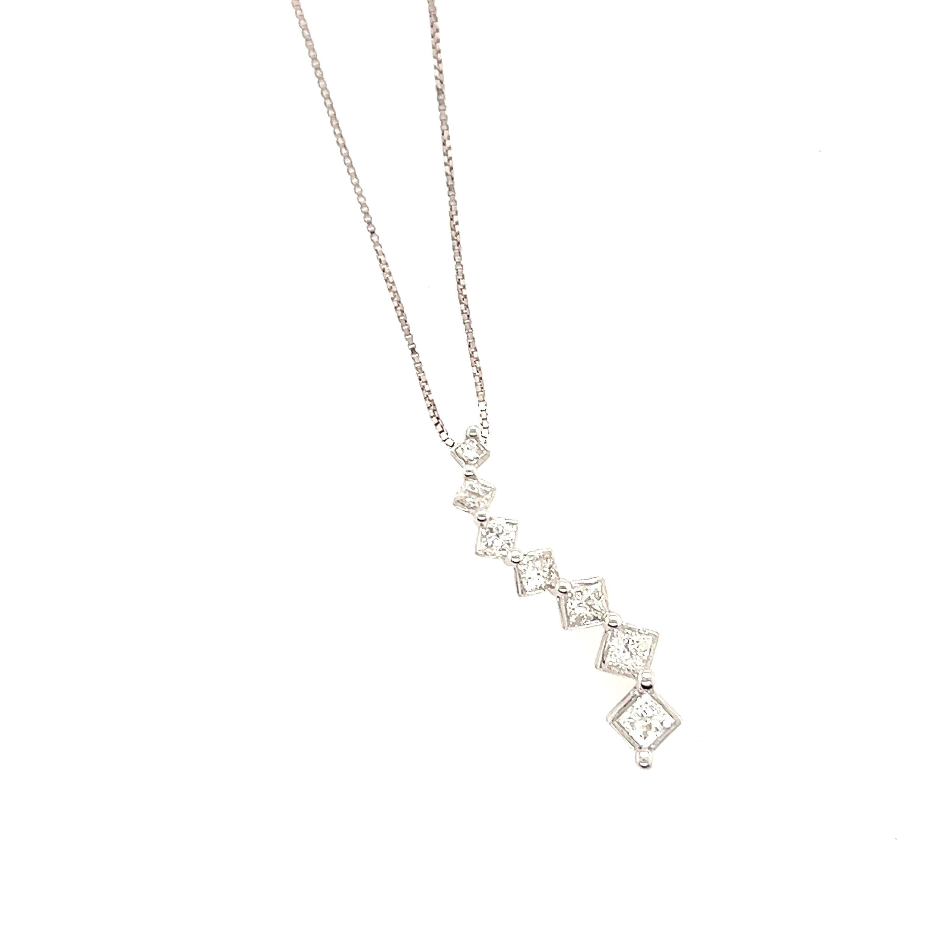 Anhänger-Halskette mit Princesse-Diamant und Weißgold Journey (Zeitgenössisch)