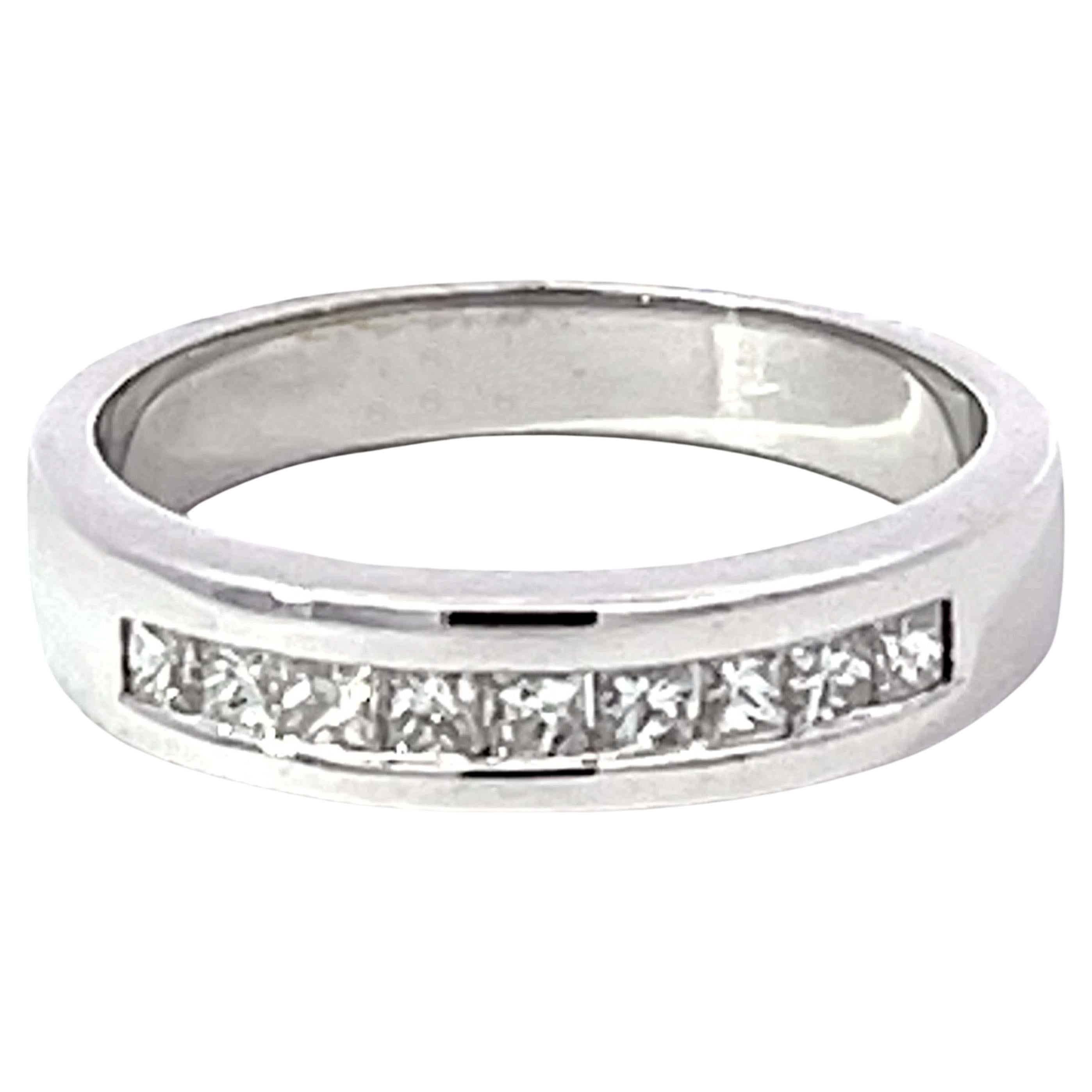 Princess Cut Diamond Band Ring Solid White Gold For Sale