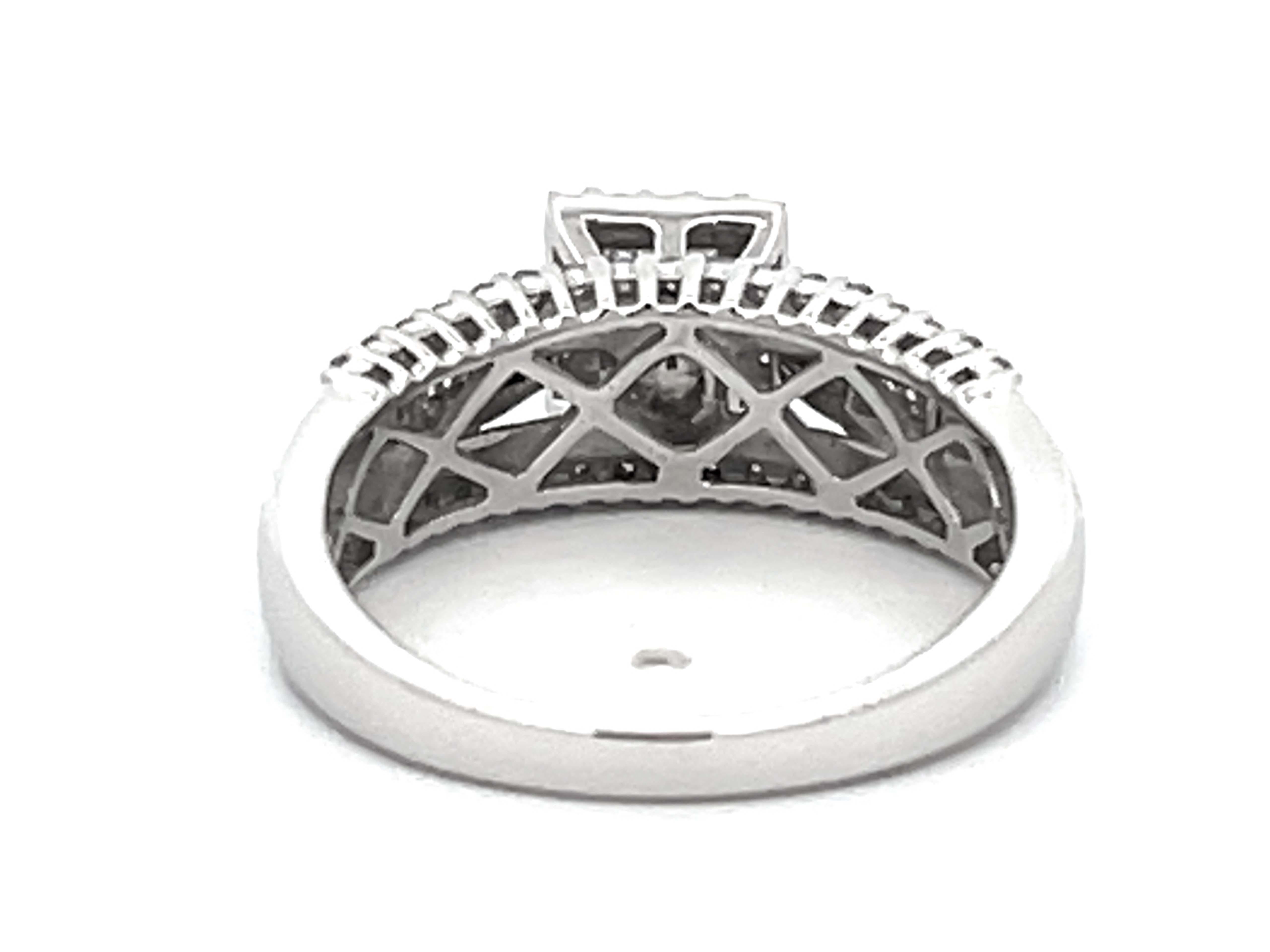 Princess Cut Diamond Cluster Center Engagement Ring 14k White Gold For Sale 2