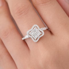 Princess Cut SI/H Diamond Cluster Clover Flower Ring 14 Karat White Gold