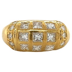 Princess Cut Diamond Cluster Dome Ring in 18 Karat Gold