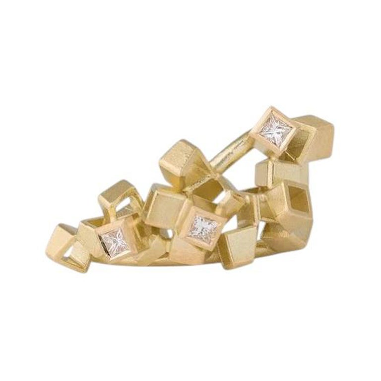 Princess Cut Diamond Cluster in 18K Yellow Gold & Diamonds by Alma Sophia For Sale