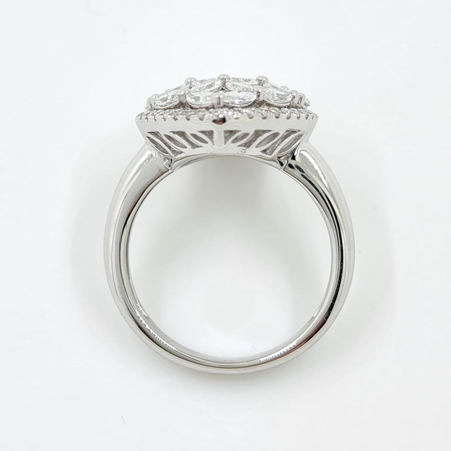 Women's Princess Cut Diamond Cluster Ring in 18 Karat White Gold For Sale