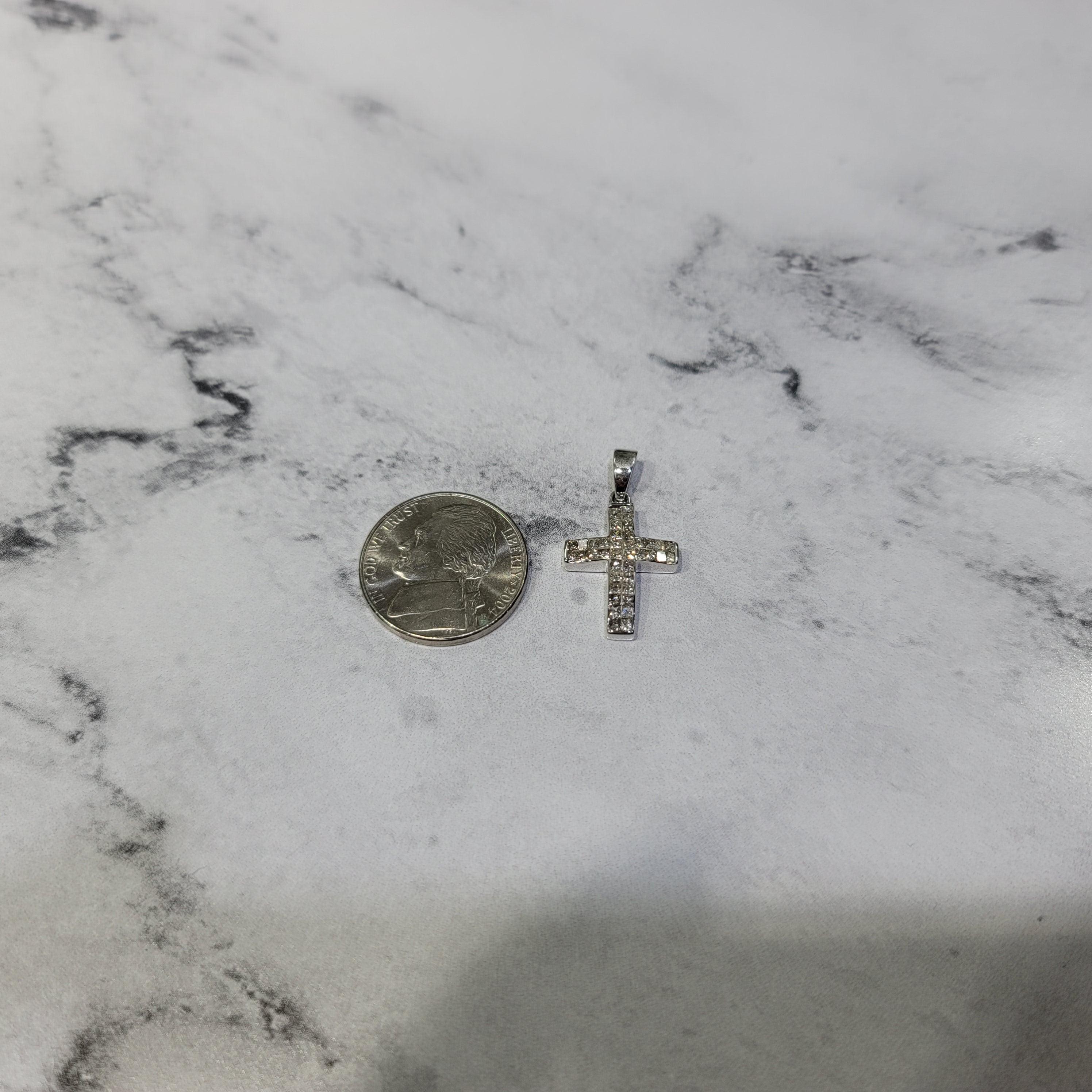 Women's Princess Cut Diamond Cross Necklace 14k White Gold For Sale