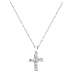 Princess Cut Diamond Cross Necklace 14k White Gold