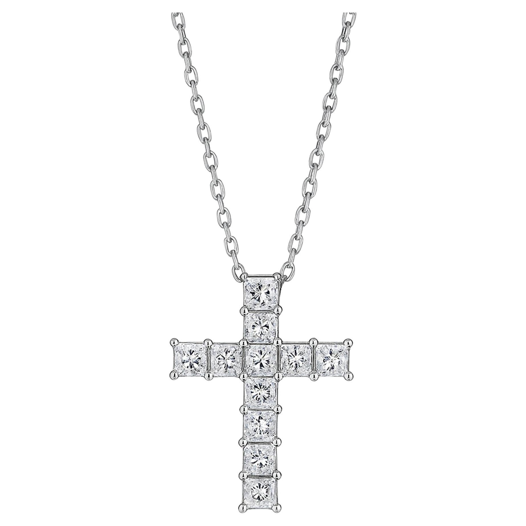 Collana con croce di diamanti taglio Princess