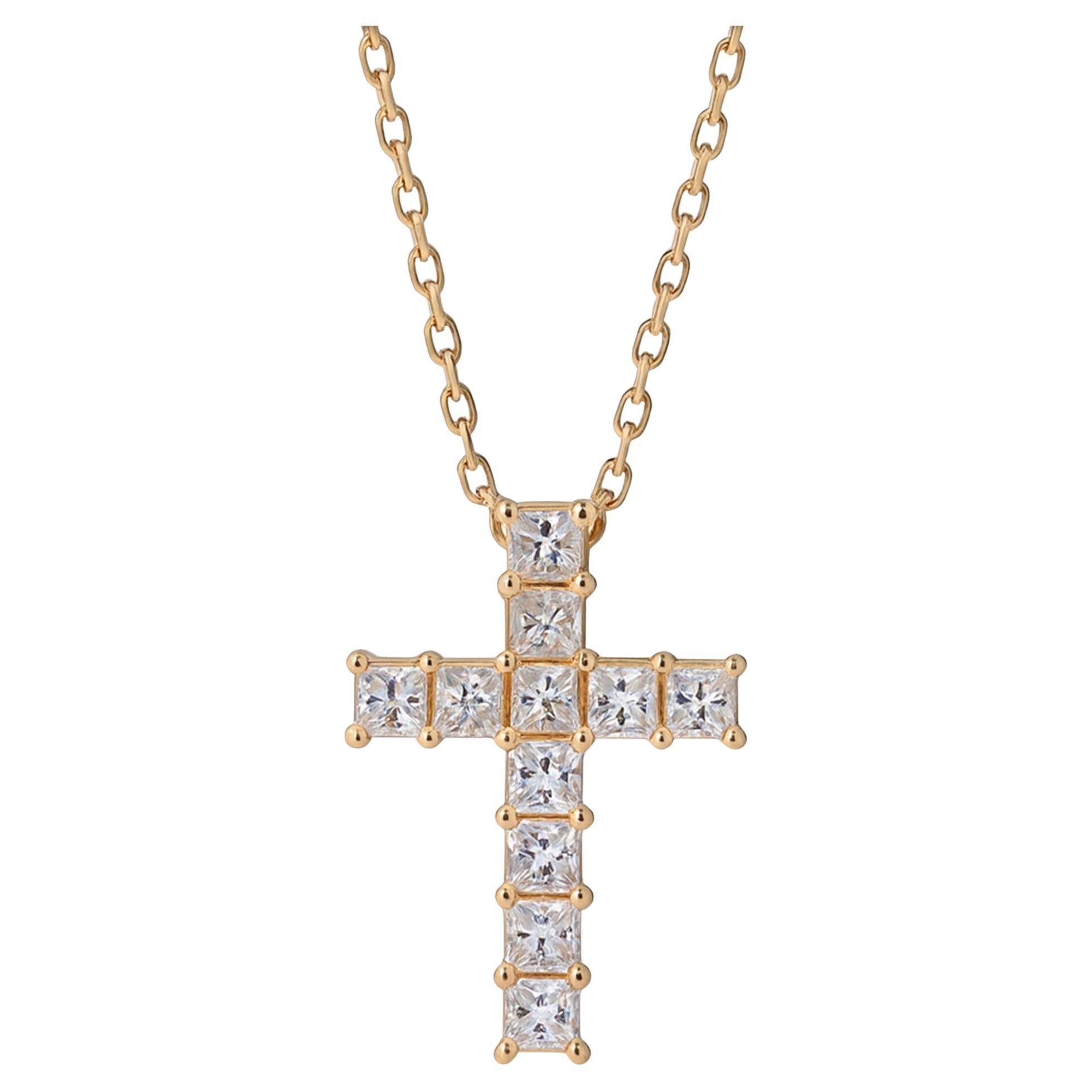 Collana con croce di diamanti taglio Princess