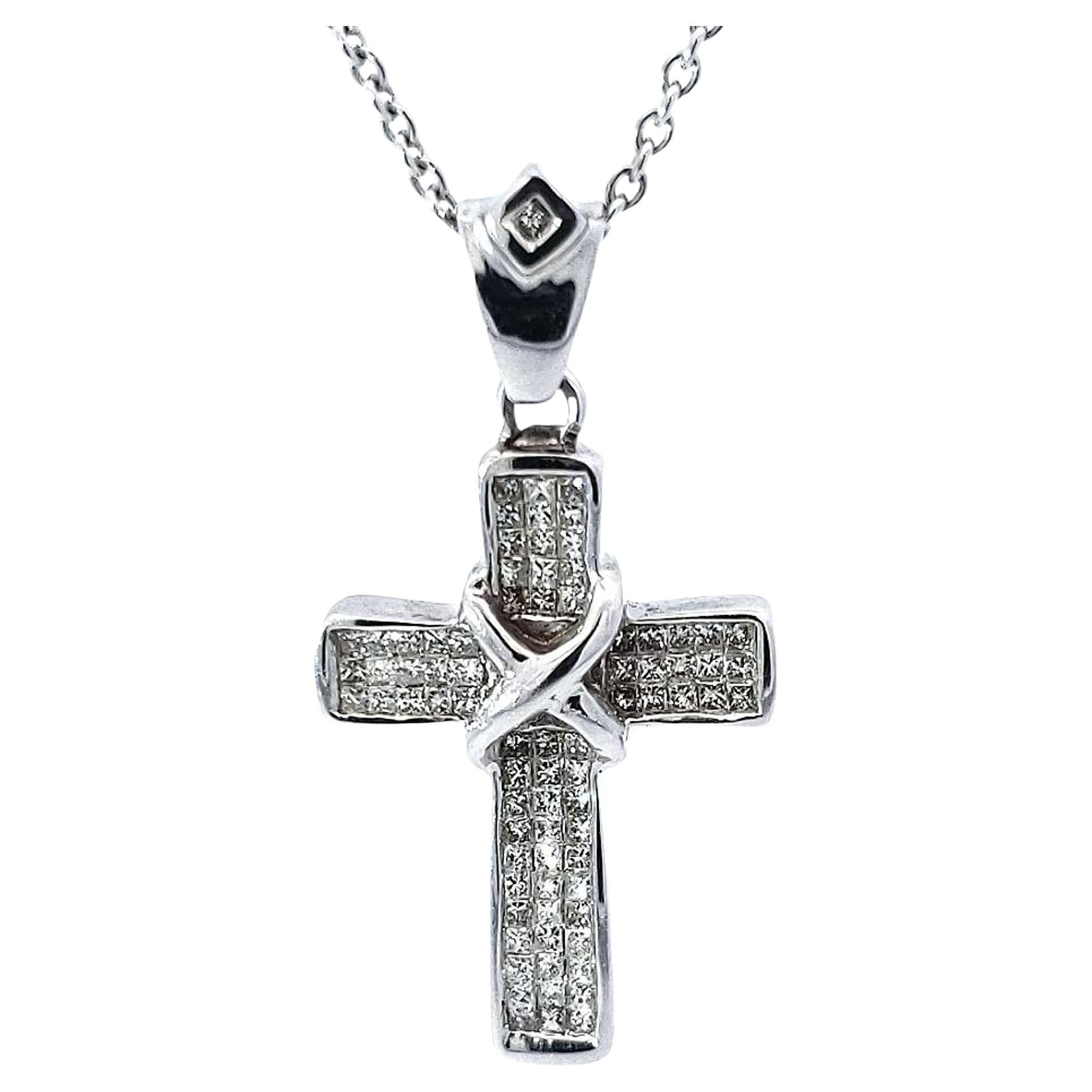 Princess-cut Diamond Cross Pendant For Sale