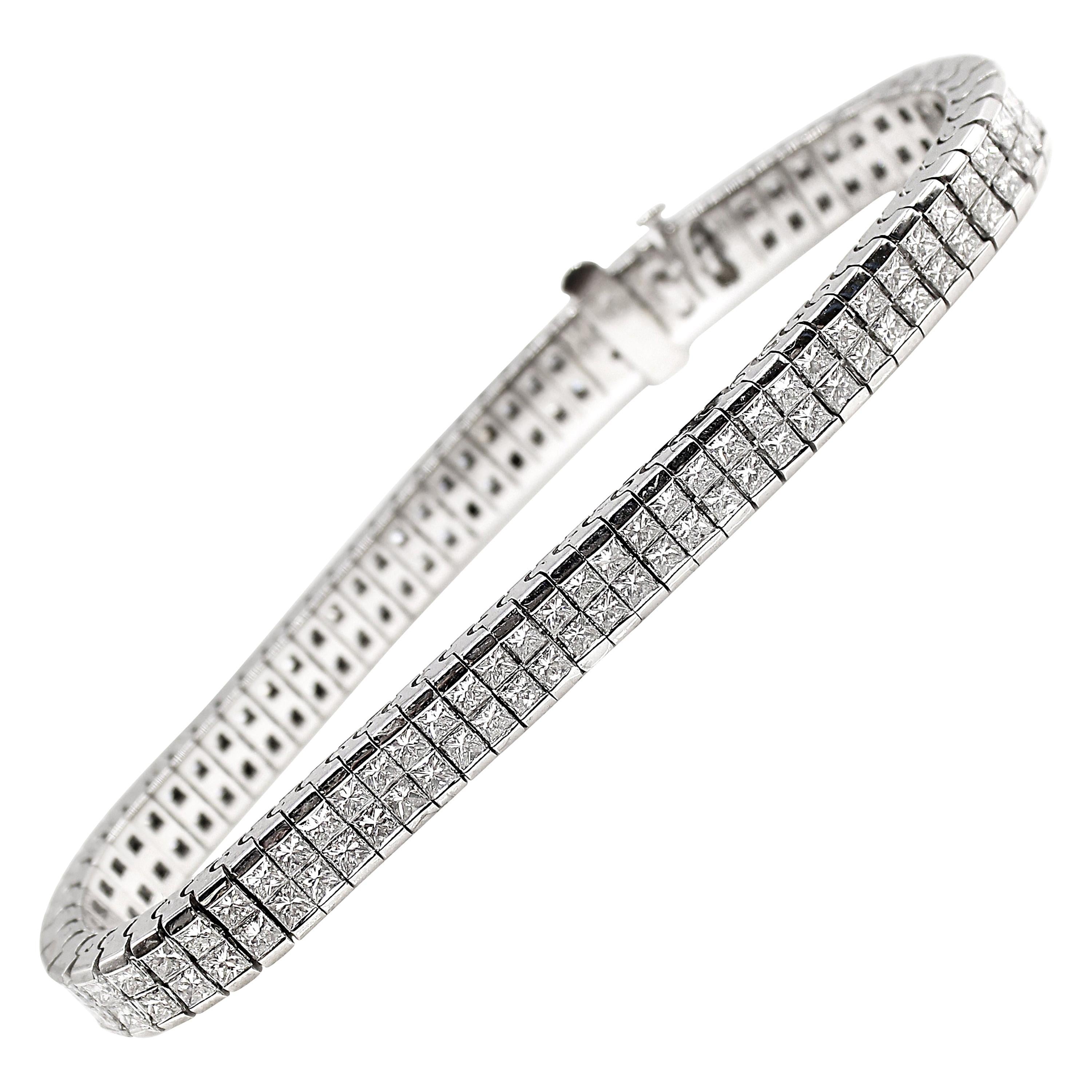 Princess Cut Diamond Double-Row Platinum Tennis Bracelet