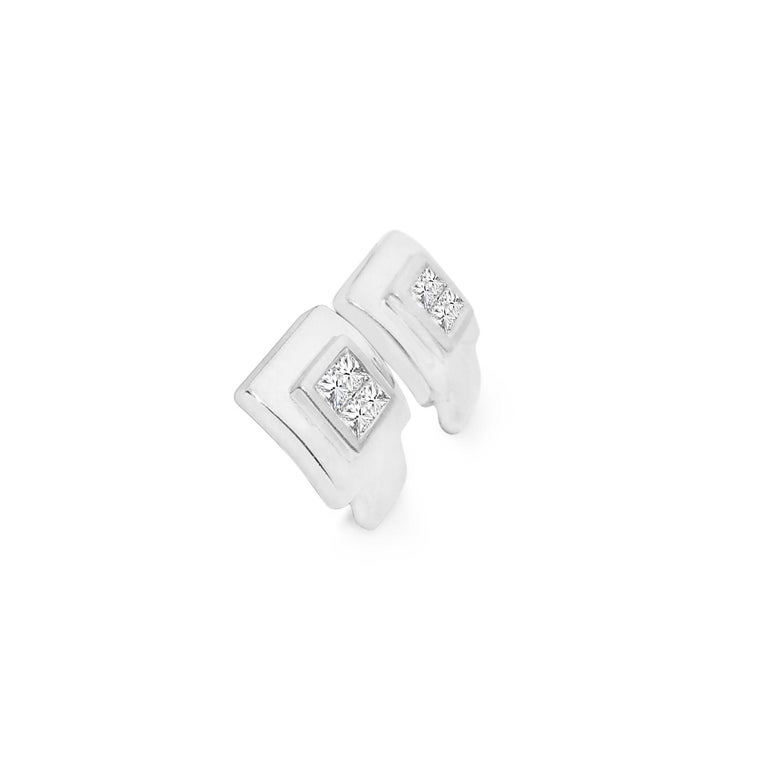 Princess Cut Diamond Earrings, 14K White Gold For Sale at 1stDibs
