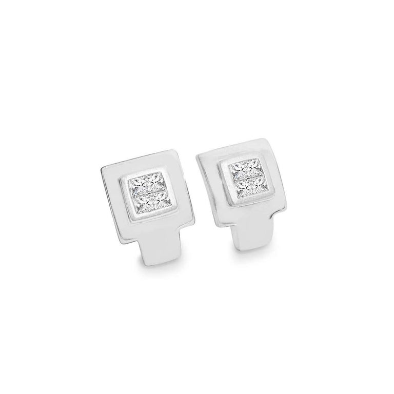 Princess Cut Diamond Earrings, 14k White Gold For Sale at 1stDibs