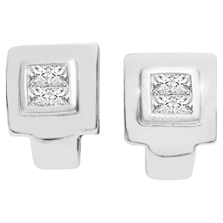 14 Karat White Gold Princess Cut Invisible Set Diamond Stud Earrings