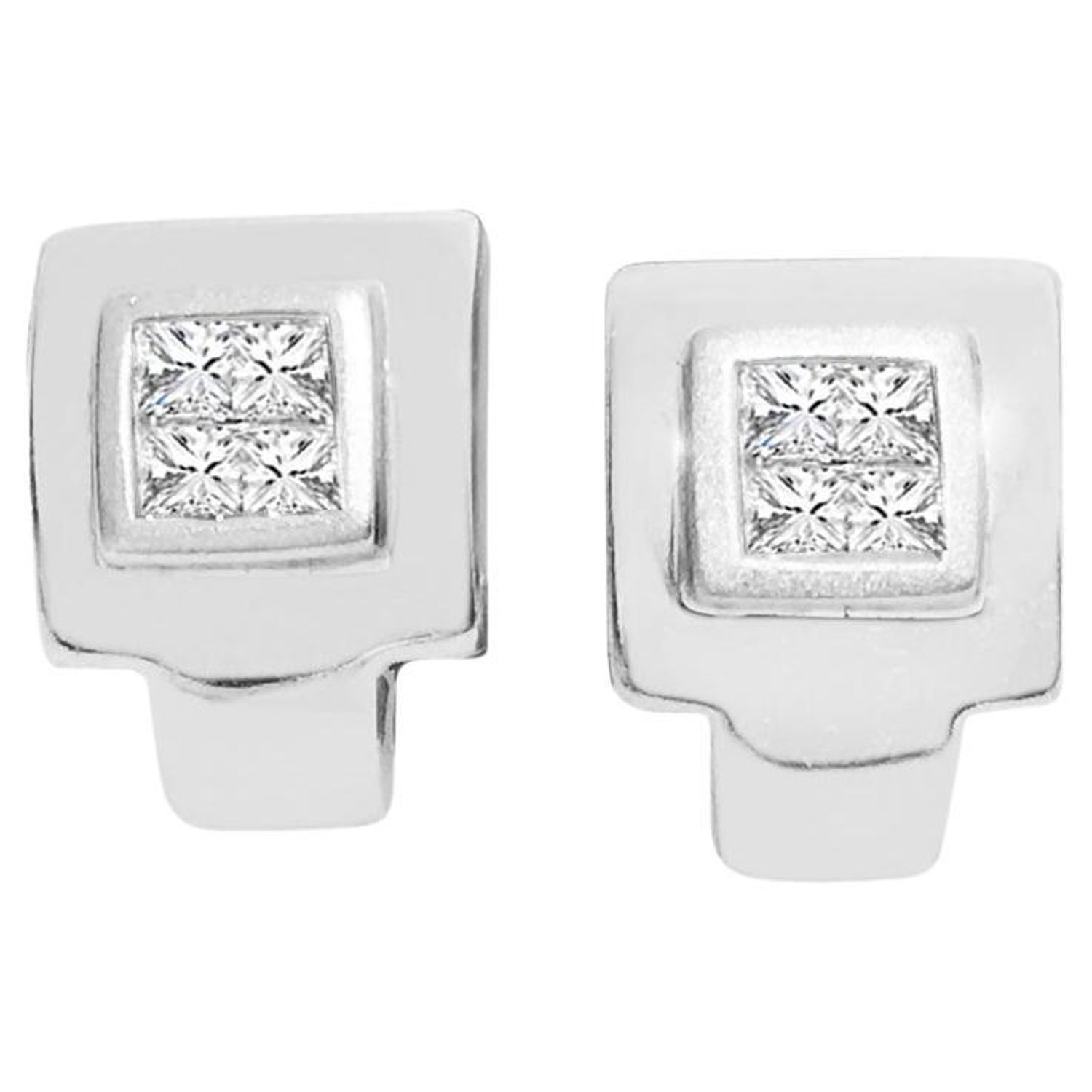 Princess Cut Diamond in 14K White Gold Stud Earrings For Sale at 1stDibs