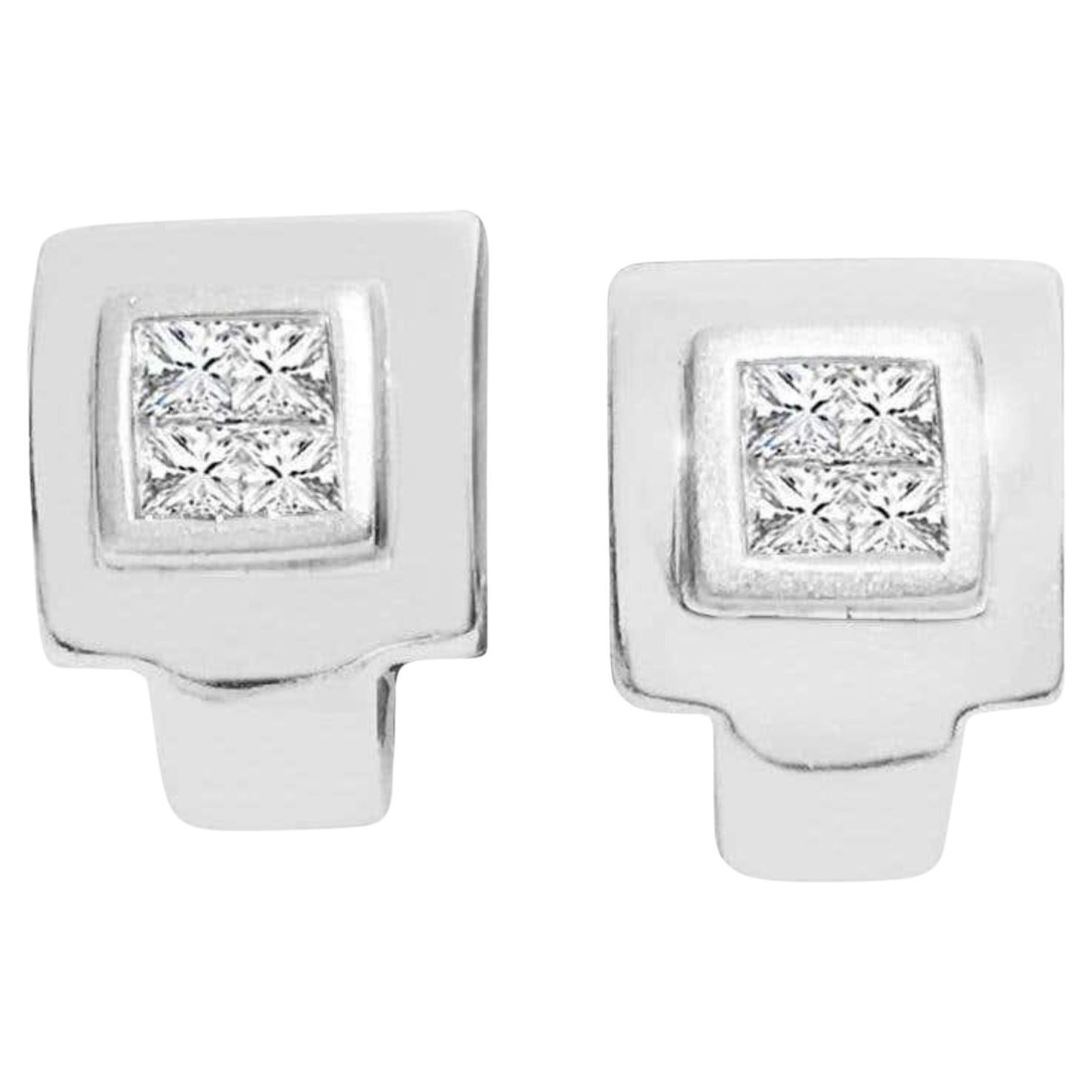 Princess Cut Diamond Earrings, 14k White Gold