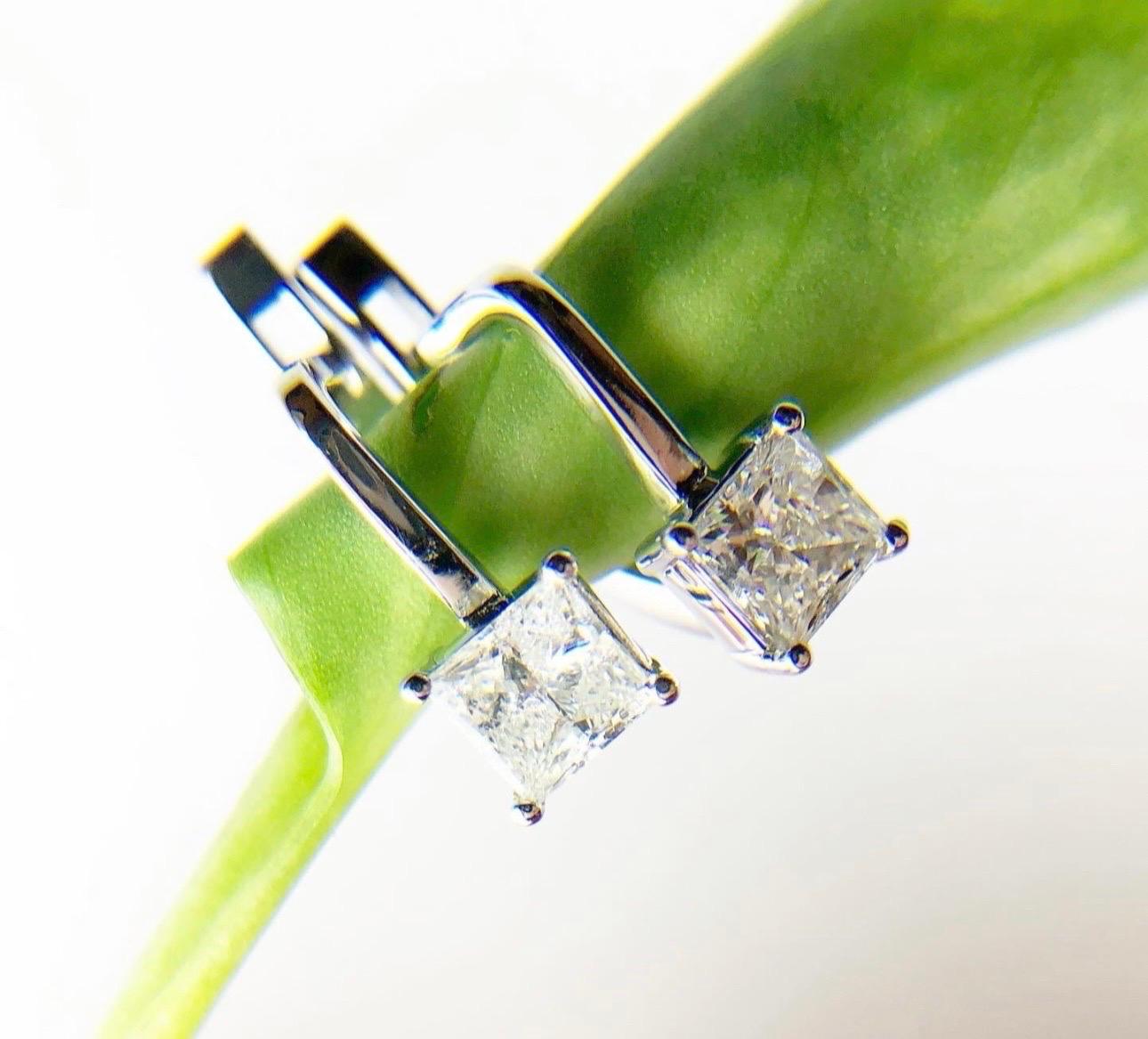 Pendientes de diamantes talla princesa 18KT oro blanco raro diseño moderno y cierre 1ct Corte princesa en venta