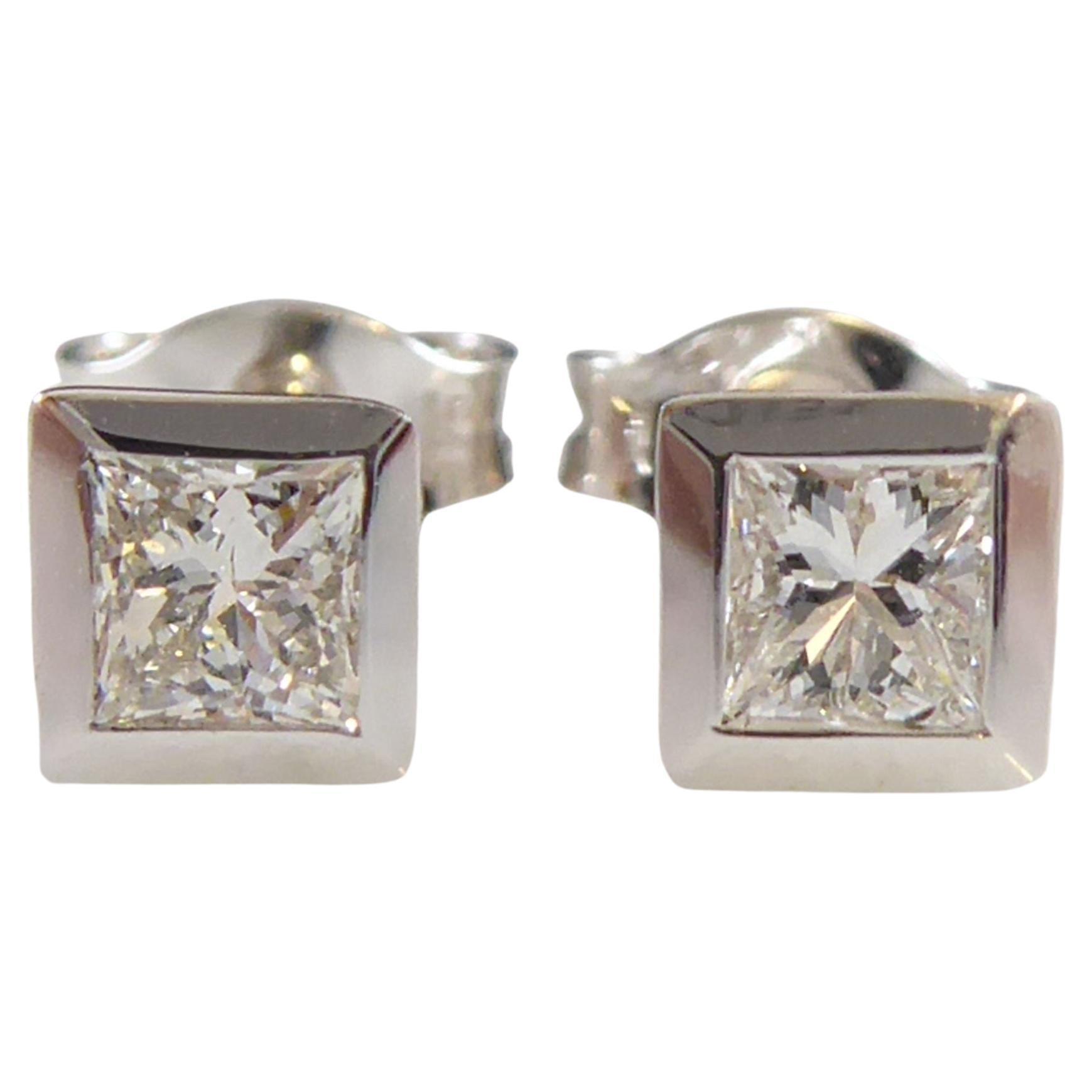 Unique Princess Cut Diamond Earrings at 1stDibs