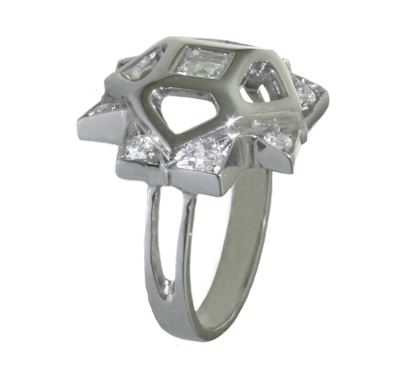 This contemporary White Gold Princess Cut Diamond Engagement Ring symbolizes a Mandala. Representing the universe, mandalas embody the idea that life is never ending and everything is connected, at its core the ring displays the princess cut