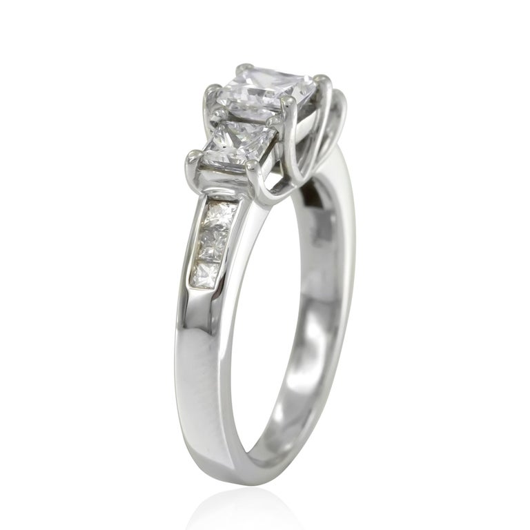 Princess Cut Diamond Engagement Ring, 1.34ct Total, 18ct White Gold For