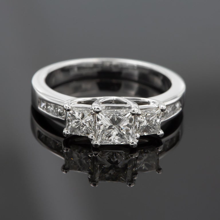 Princess Cut Diamond Engagement Ring, 1.34ct Total, 18ct White Gold For