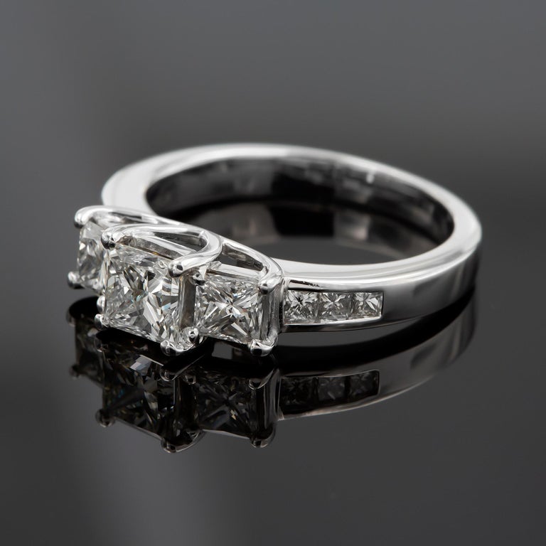 Princess Cut Diamond Engagement Ring, 1.34ct Total, 18ct White Gold For Sale at 1stDibs