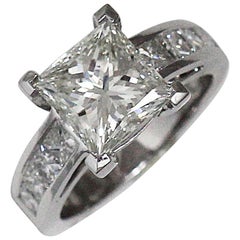 Princess Cut Diamond Engagement Ring 3.00 + Carat TW, 18 Karat White Gold