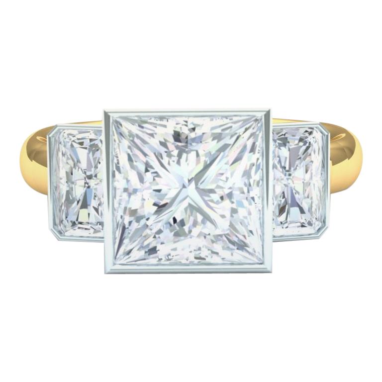 Princess Cut Diamond Engagement Ring 4.2 Carat H-SI1 GIA Certfied For Sale