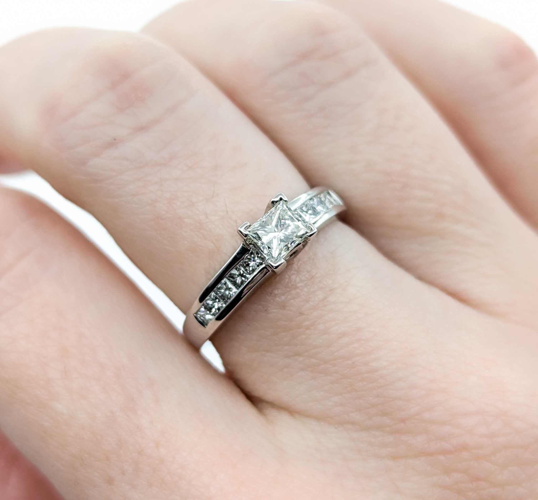 Princess Cut Diamond Engagement Ring in White Gold For Sale 1
