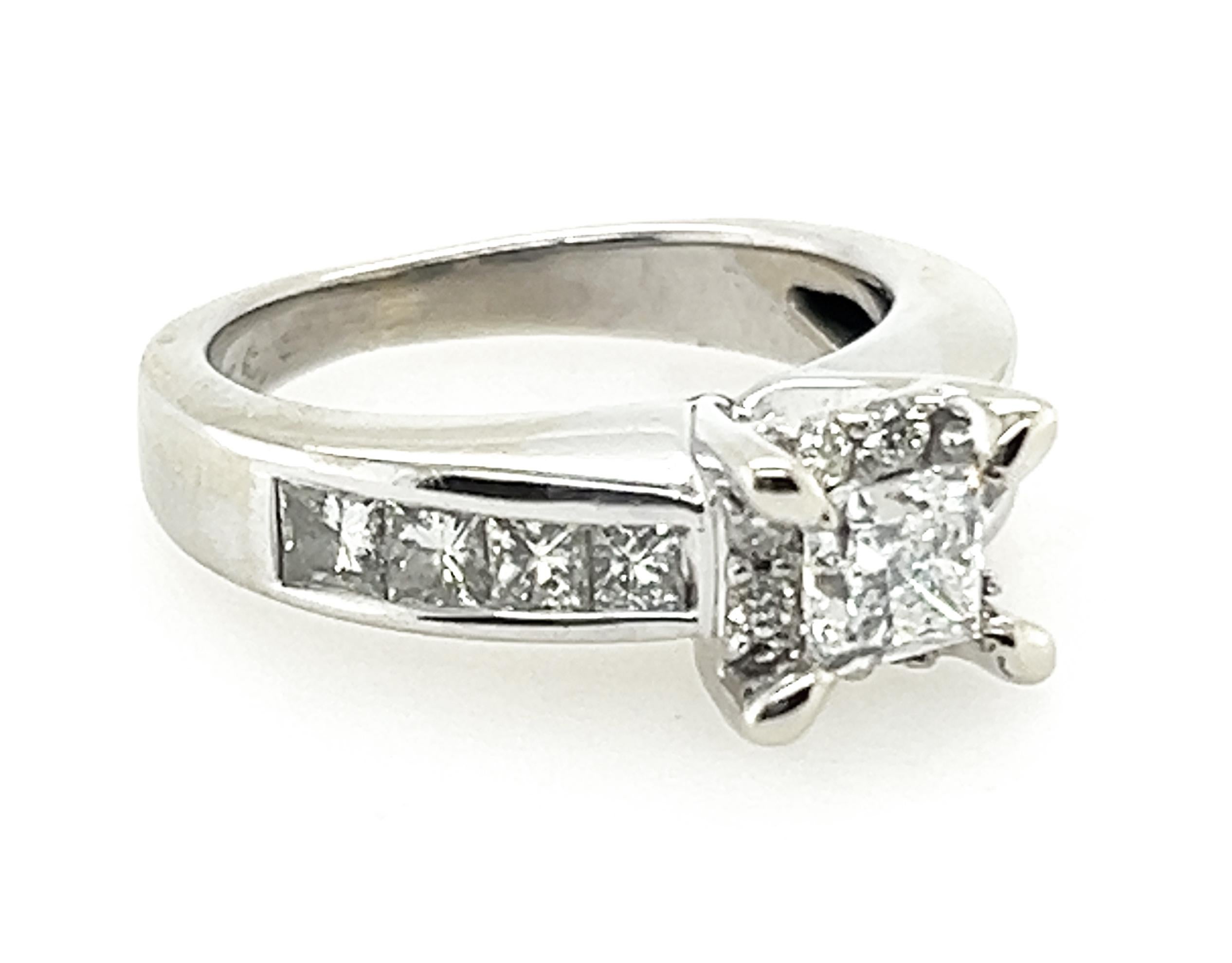 Princess Cut Diamond Engagement Ring Over 1.00ct Mined Diamonds 14K White Gold In Excellent Condition For Sale In Dearborn, MI