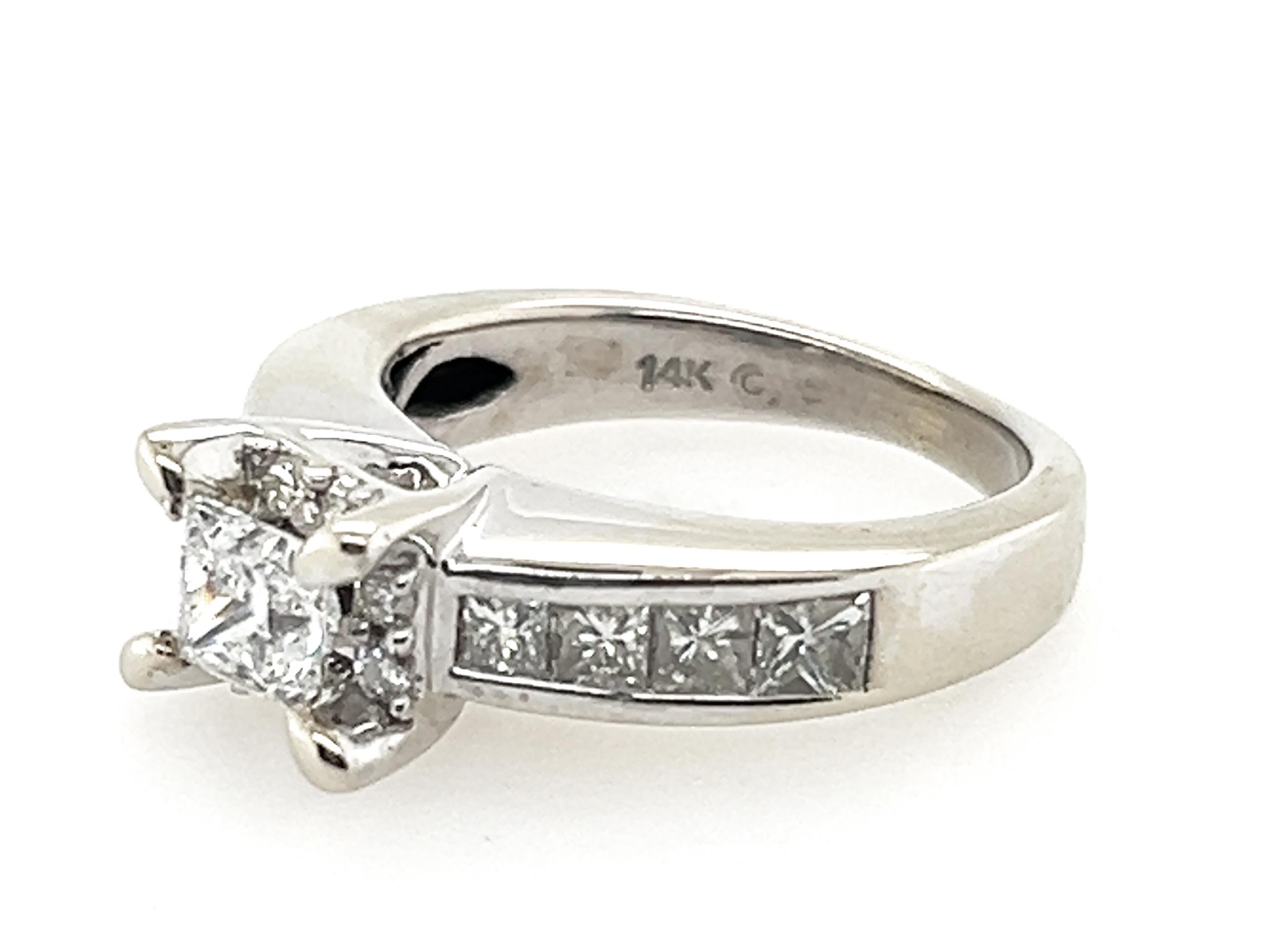 Women's Princess Cut Diamond Engagement Ring Over 1.00ct Mined Diamonds 14K White Gold For Sale