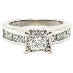 Used Princess Cut Diamond Engagement Ring Over 1.00ct Mined Diamonds 14K White Gold