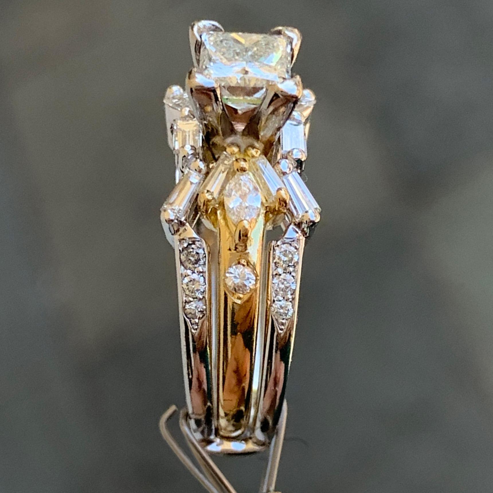 Diamantring mit Prinzessinnenschliff und dazu passenden Ringen, 14 Karat Gold, Ben Dannie (Rundschliff) im Angebot