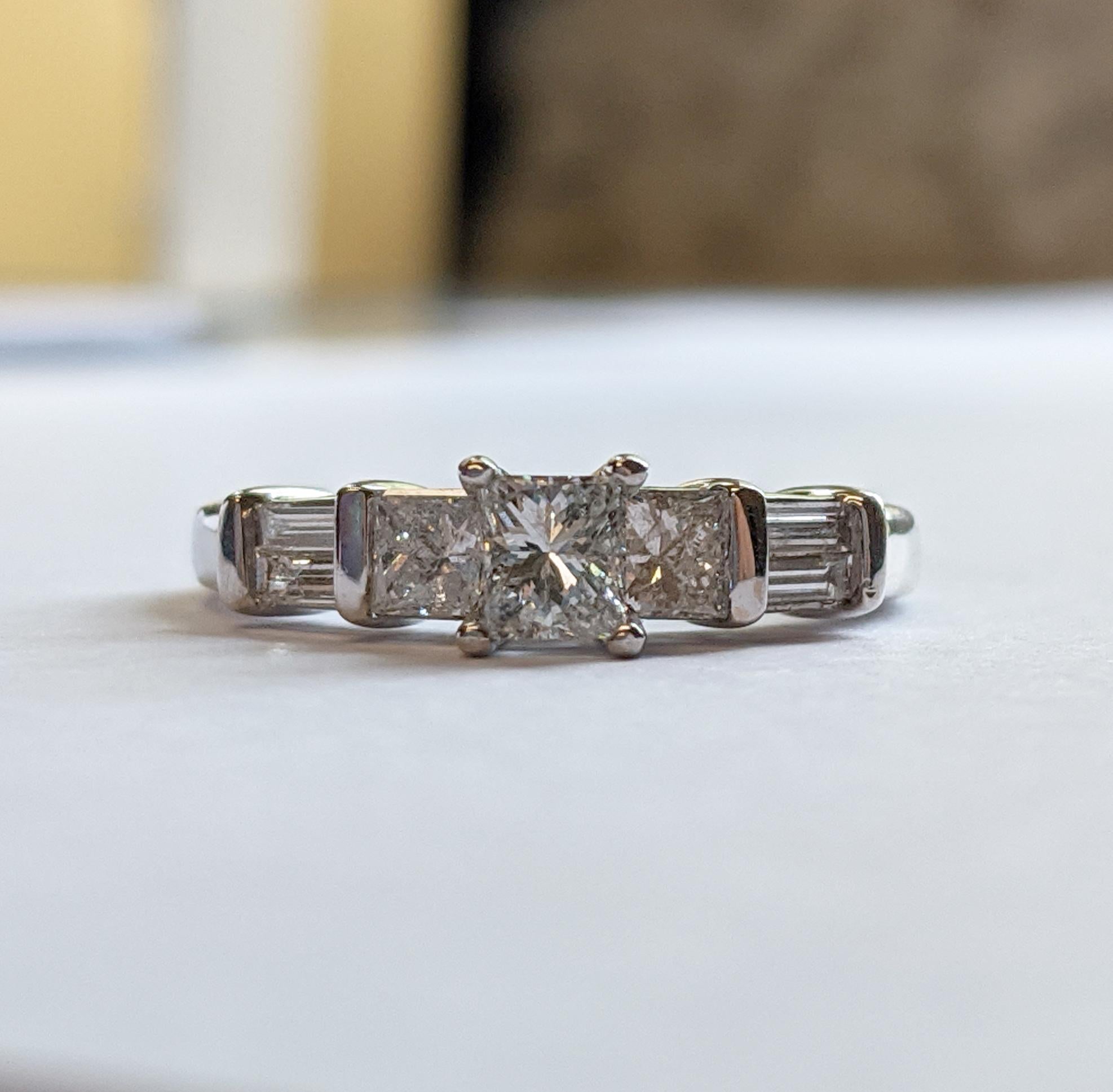 princess cut with baguettes engagement rings