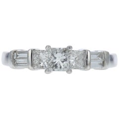 Princess-Cut Diamond Engagement Ring with Baguette Diamond Details